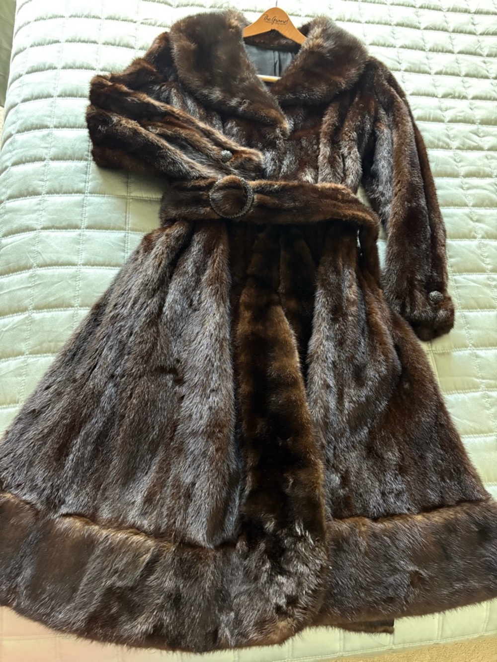 Vintage Brown Full-Length Fur Coat with Belt